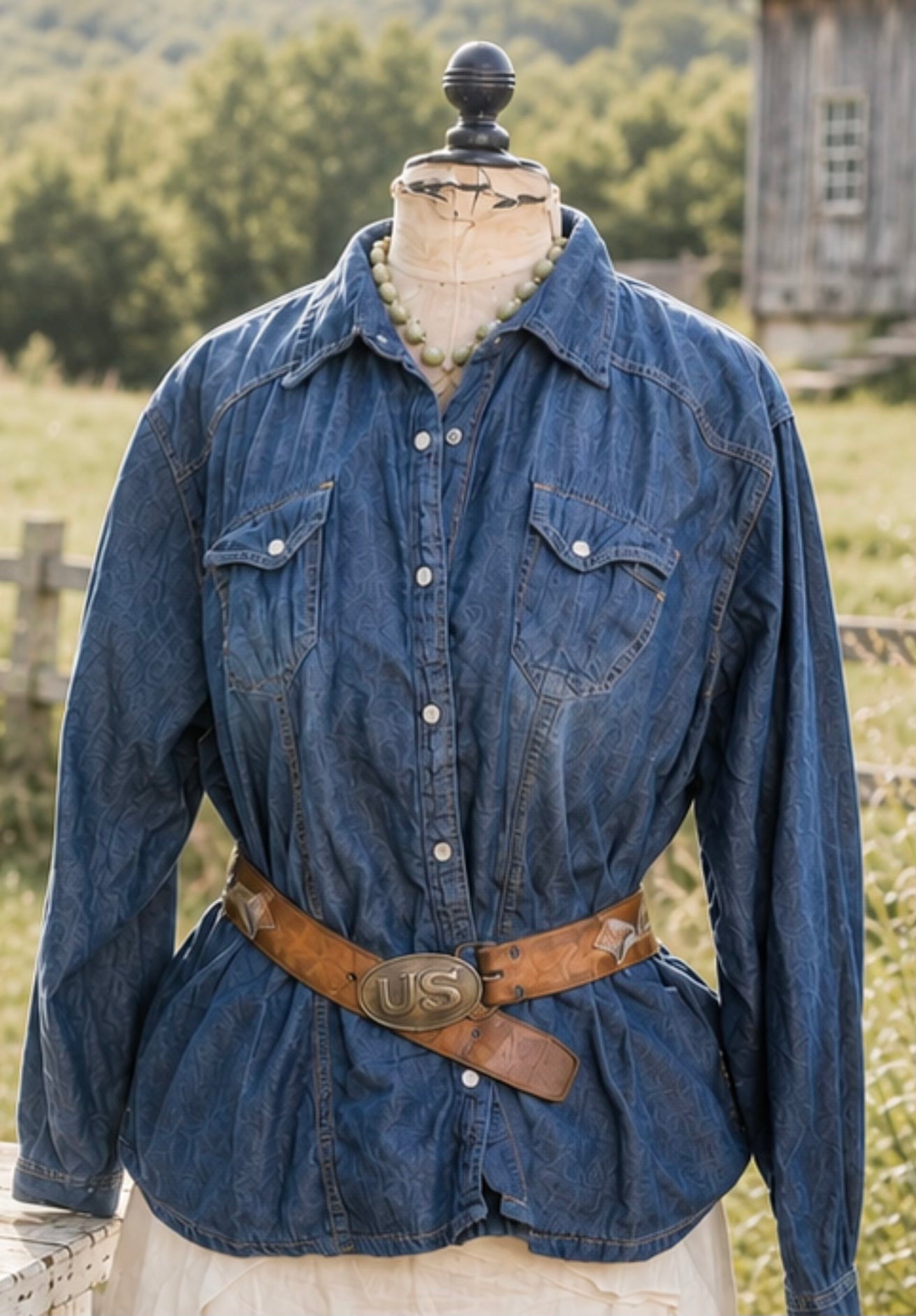 Western Blue Cotton Heritage Ranch Style Button Down Shirt
