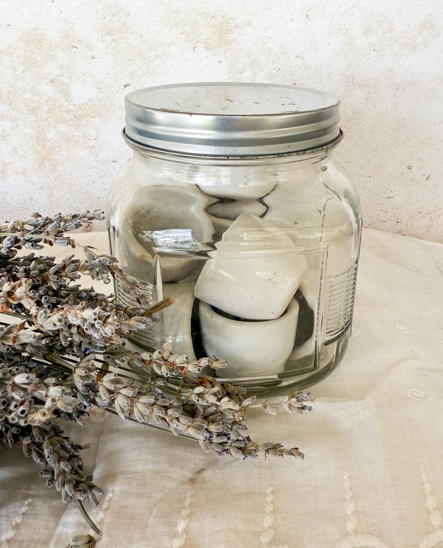 French Vintage White Escargo Pots Set 5