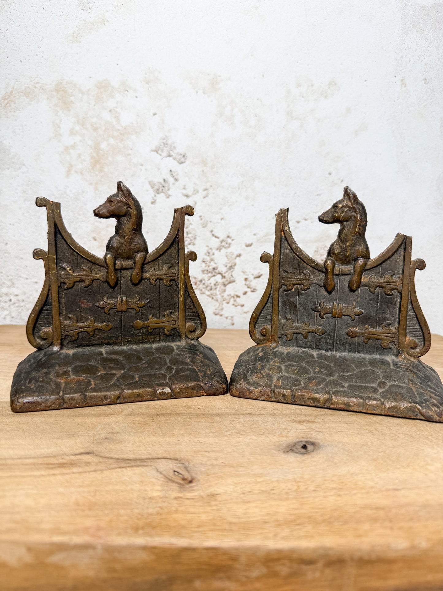 Vintage Metal Dog Bookends