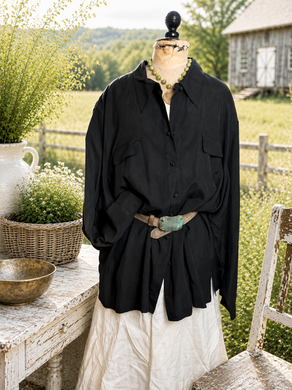 Vintage Liz & Me 100% Silk Black Blouse 32 W Plus