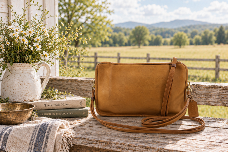 Vintage Coach 4088 Tan Leather Crossbody Bag | Made in New York City Late 80's